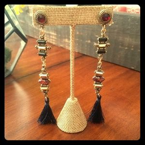 Glass stone tasseled earrings